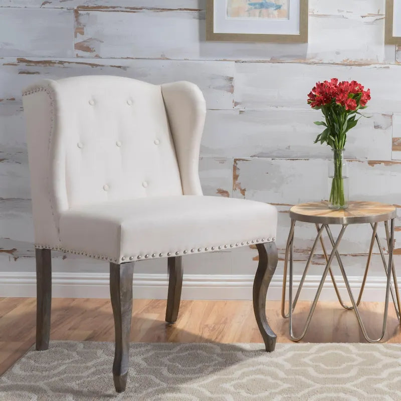 Niclas Wing Back Studded Fabric Accent Chair by Christopher Knight Home