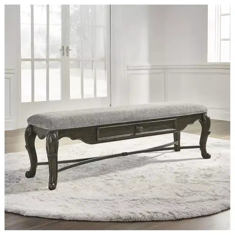63-Inch Dining Bench Dark Brown with Storage Drawer and Cushioned Seat