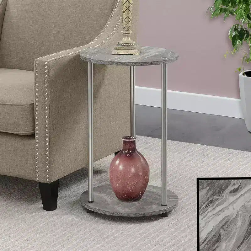 22 in.H Gray Round Metal 2-Tier End Table