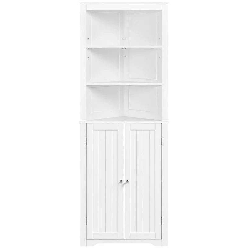 Tall Corner Cabinet with Shelving Unit, Freestanding Bathroom Storage, White