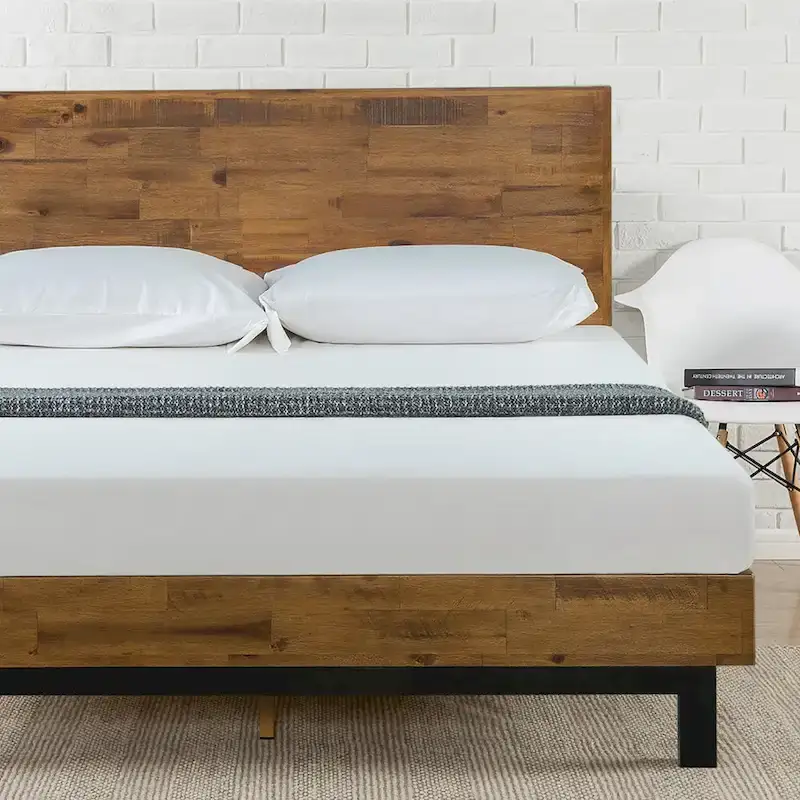 Solid Wood Platform Bed Frame with Adjustable Headboard
