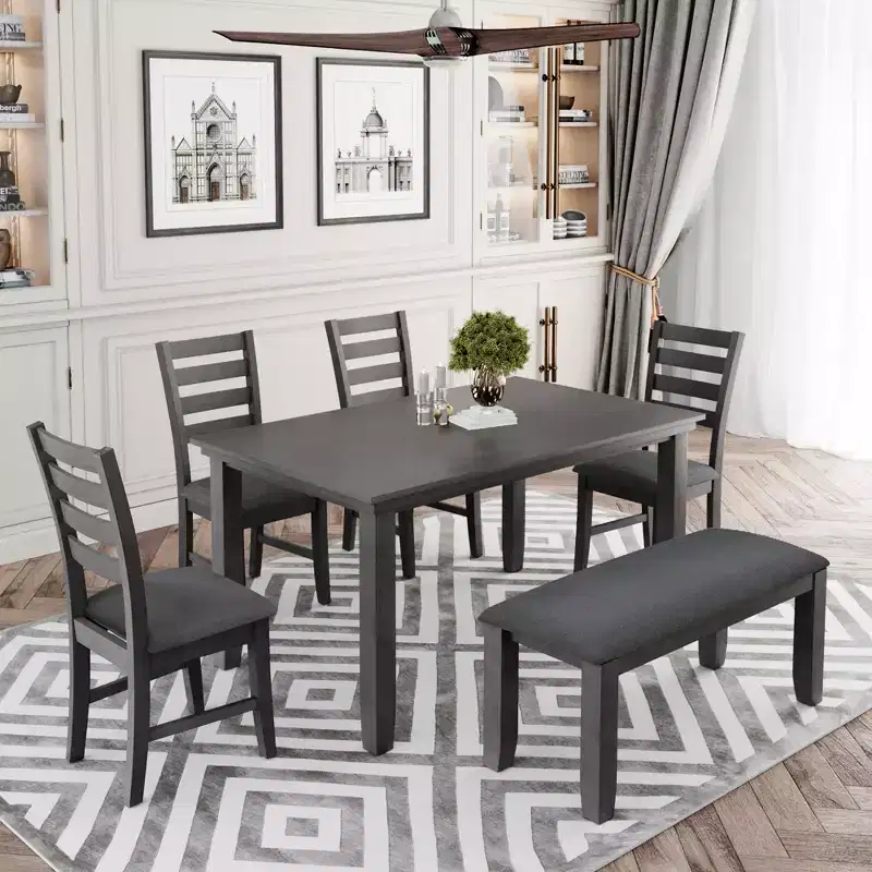 GDFStudio Mark 6 Piece Solid Wood Dining Set with Table and Chairs