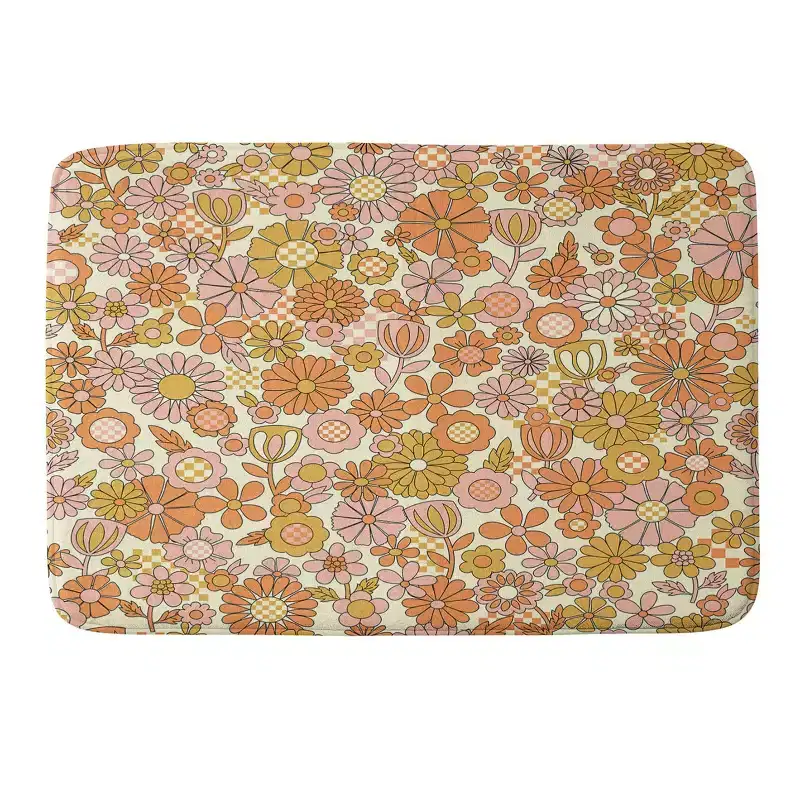 34"x21" Jenean Morrison Checkered Past Memory Foam Bath Rug Coral - Deny Designs