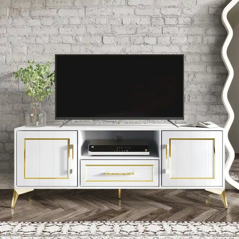 Contemporary TV Stand Console In White