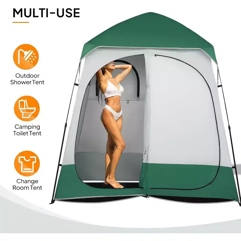 VINGLI 2 Room Shower Tent, 7.5 FT Instant Pop Up Shelter with Carrying Bag, Privacy Changing Room Tent,Perfect for Portable Toilet, Camping, Dressing