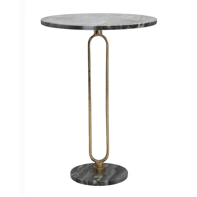 Oval White Marble Side Table with Gold Aluminum Base
