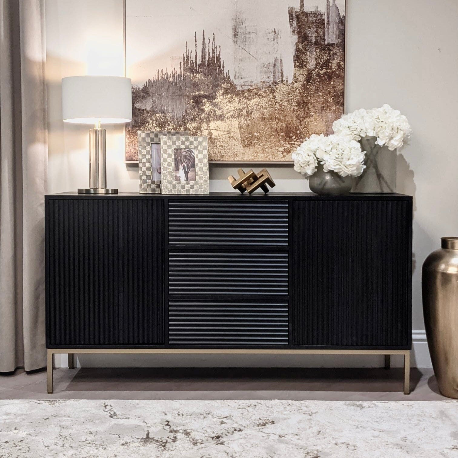 Black & Gold Rippled Sideboard