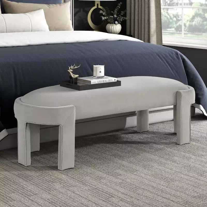 54" Oval Velvet Upholstered Bench with Plywood Frame