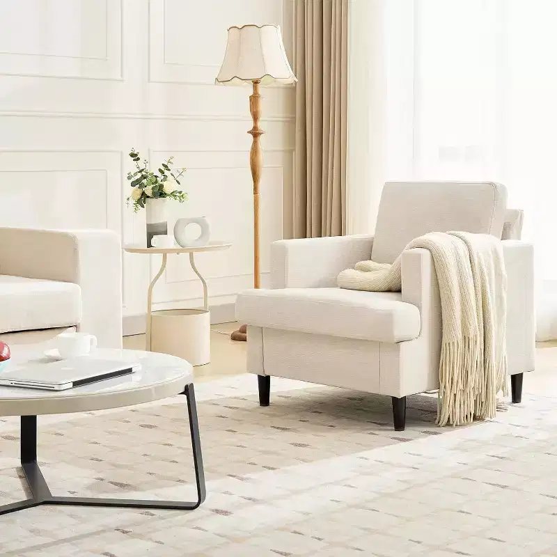 Accent Chair, Linen Living Room Chair, Mid Century Modern Armchair, Comfy Reading Chair, Upholstered Sofa Chair Lounge Chair for Living Room, Bedroom