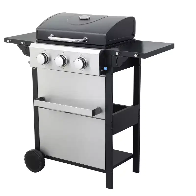 TUYOHW 3-Burner propane Gas BBQ Grill,25650BTU Output Outdoor Grill with Wire Enamel Cooking Grids&Foldable Side Table,Versatile&Movable Grill