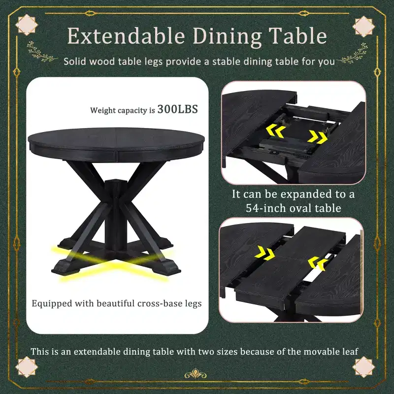 Whisen Retro Functional Extendable Dining Table with a 12 Leaf for Dining Room