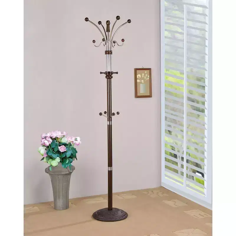 Ore International 73" Espresso Coat Rack Metal/Wood: 5 Hooks, Wood Frame, Adult Assembly Required