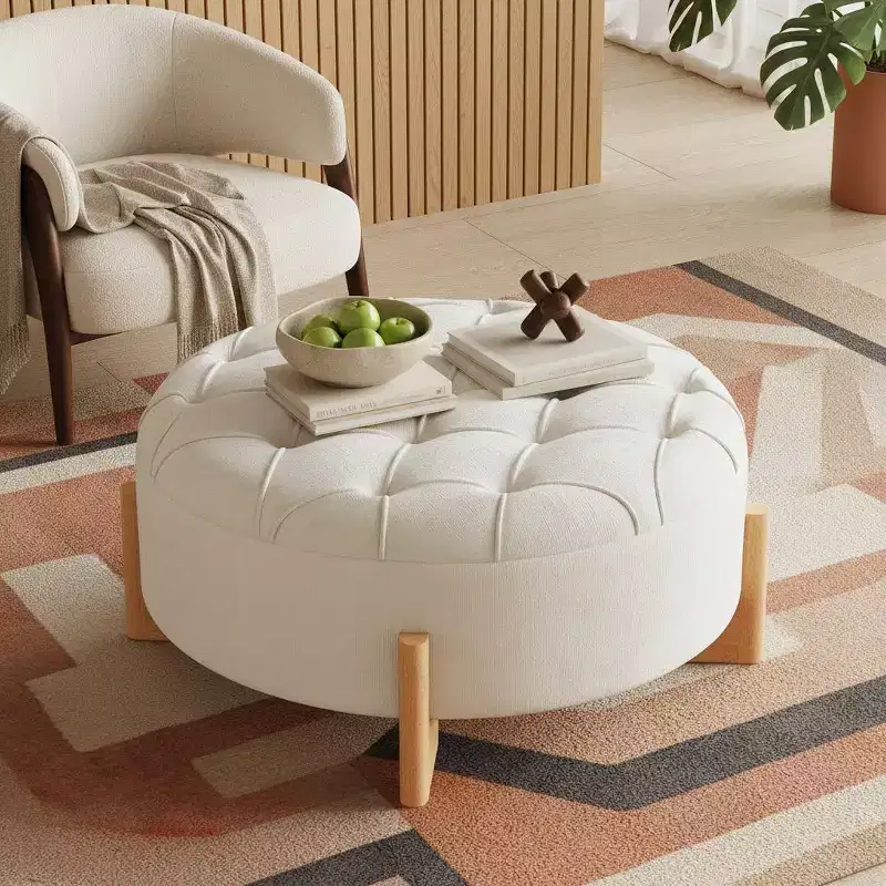 Polibi 32 Round Tufted Chenille Ottoman