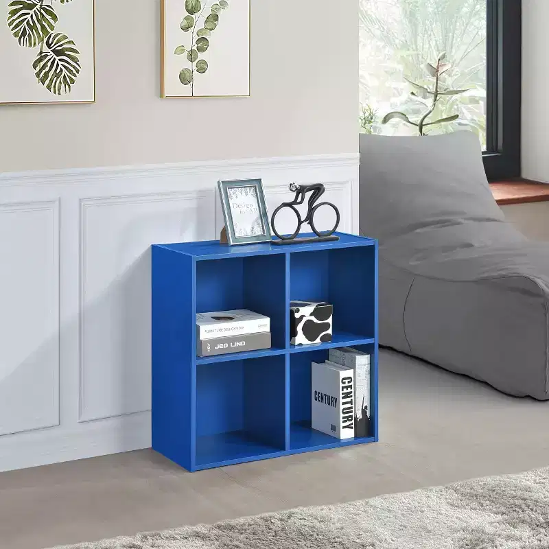 Kings Brand Furniture George 4-Cube Storage Organizer With Stylish Square Wood Shelves For Bedroom, Cozy Nursery, Or Modern School