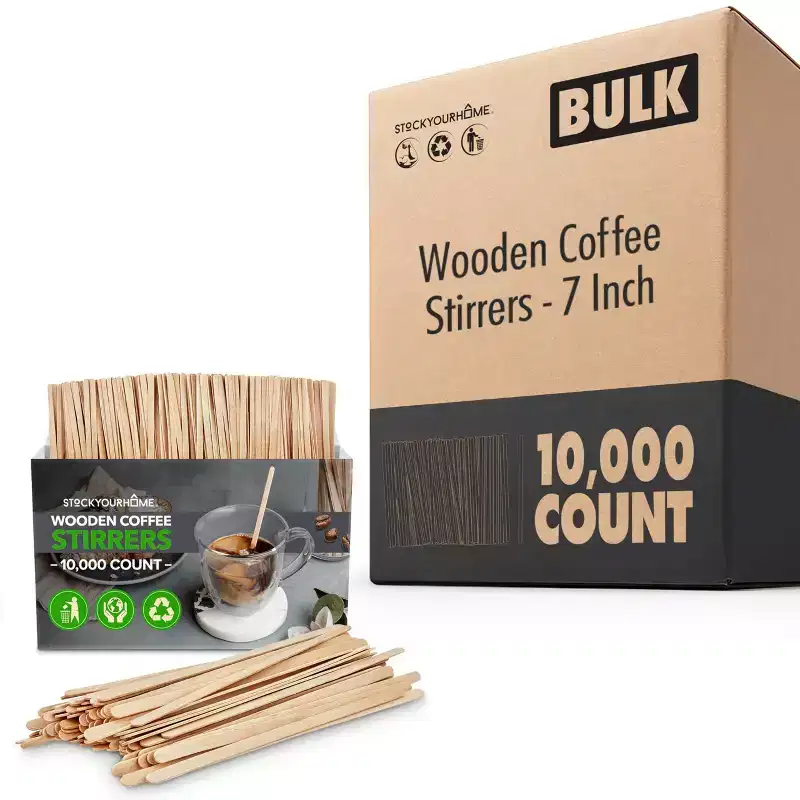 Wooden Coffee Stir Sticks 10000 Count 7.5 Inch Disposable Wood Stirrers for Coffee Tea Hot Drinks Bulk No Plastic