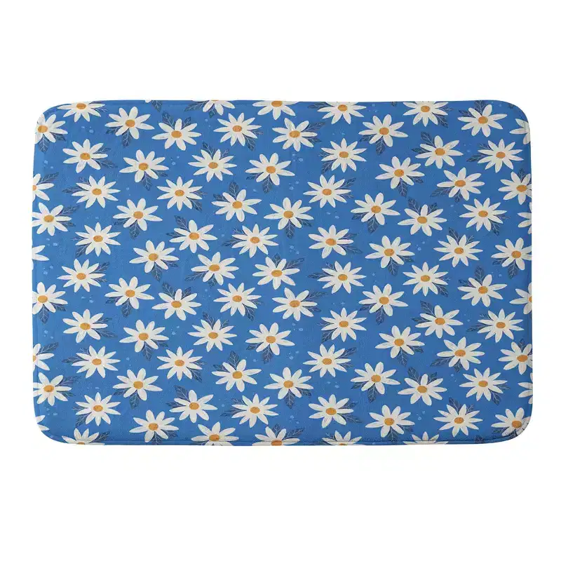 Avenie Boho Daisies Cobalt Blue Memory Foam Bath Rug Blue - Deny Designs