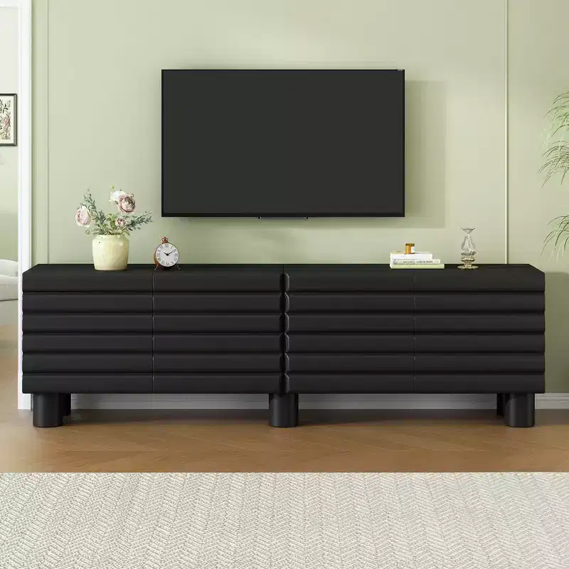 GDFStudio Lucas Modern Stylish TV Stand with Wavy Doors and Adjustable Shelves