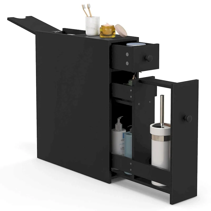 Costway Bathroom Floor Cabinet Toilet Narrow Storage Organizer with - See Details