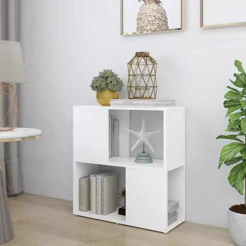 White Engineered Wood Book Cabinet with 2 Shelves
