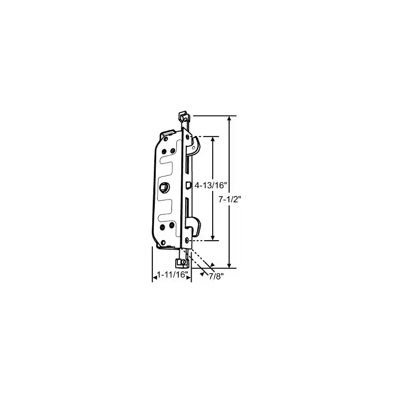 Brixwell Two-Point Mortise Lock, 7-1/2 Length, 4-13/16 Spacing, 7/8 Backset, Steel Material, Sliding Patio Door, Steel Finish