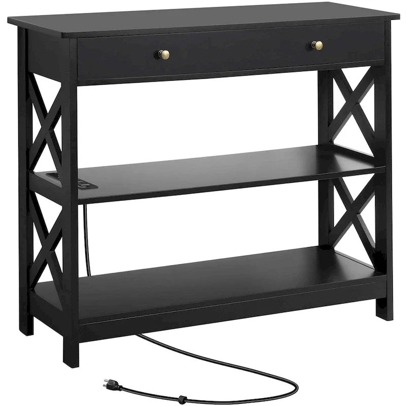 Wooden Console Table with Power Outlet Entryway Table