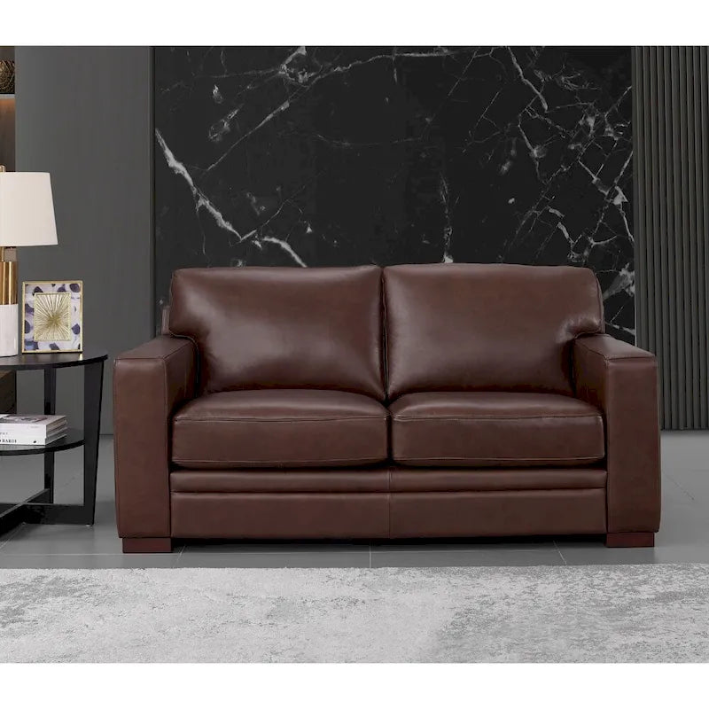 Hydeline Dillon Top Grain Leather Loveseat With Feather, Memory Foam and Springs