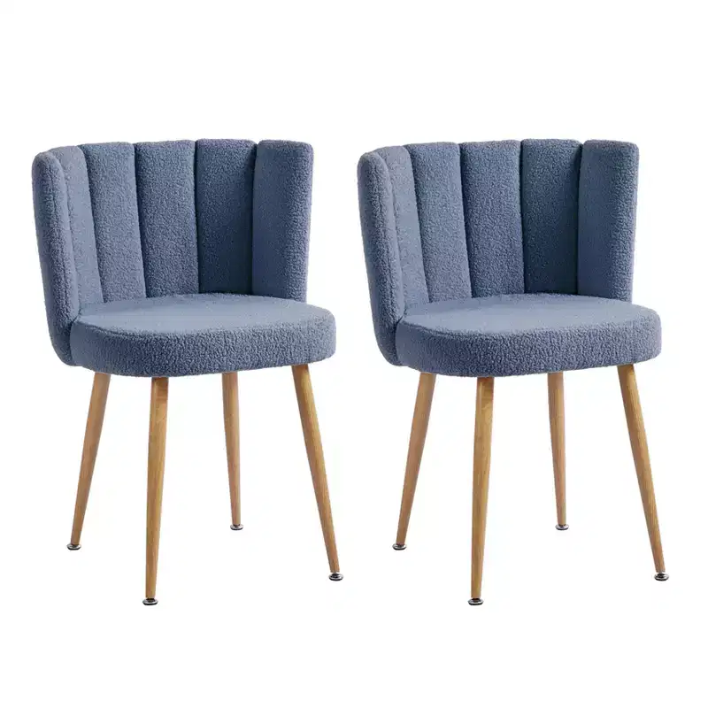 Set of 2 Modern Dining Chairs with Ergonomic Seat Design, Short Hair Cushions, and Comfortable Backrest, Haze Blue Finish