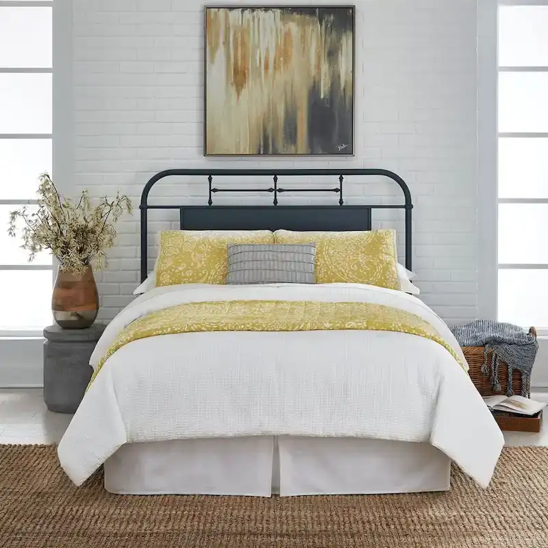 Vintage Series Distressed Metal Queen Headboard - Antique White or Navy Blue