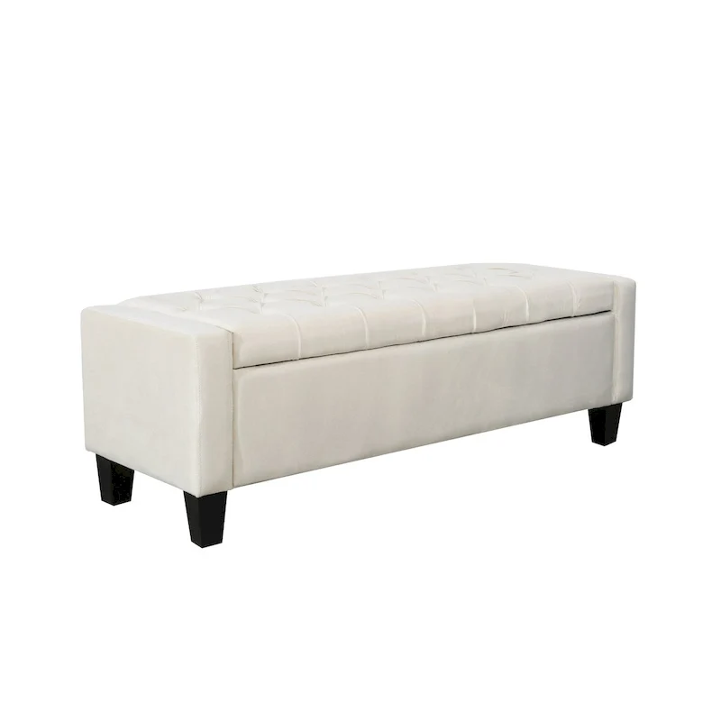 Velvet Button Tufted Flip Top Storage Bench
