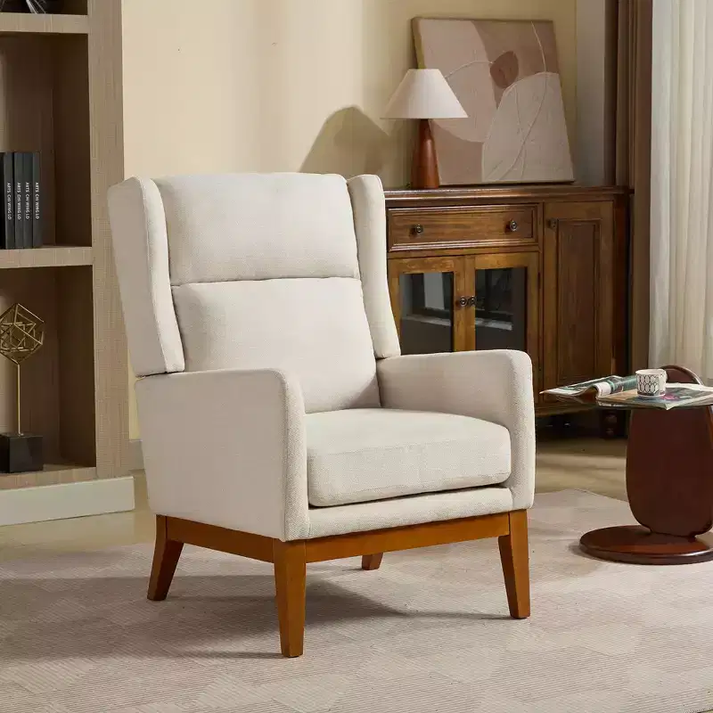 Modern High Back Accent Chair �C Solid Wood Frame, Upholstered