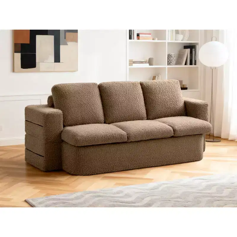 KERDOM 3 Seater Folding Sofa Bed, Memory Foam Sofa Couch With Pillows, High Density Foam Mattress for Living Room, Brown