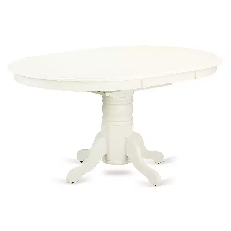 HomeStock Belmont 7Pc Oval 42/60 Dinette Table With 18 In Butterfly Leaf And 6 Parson Chair With Linen White Leg And Linen Fabric Dark Shitake