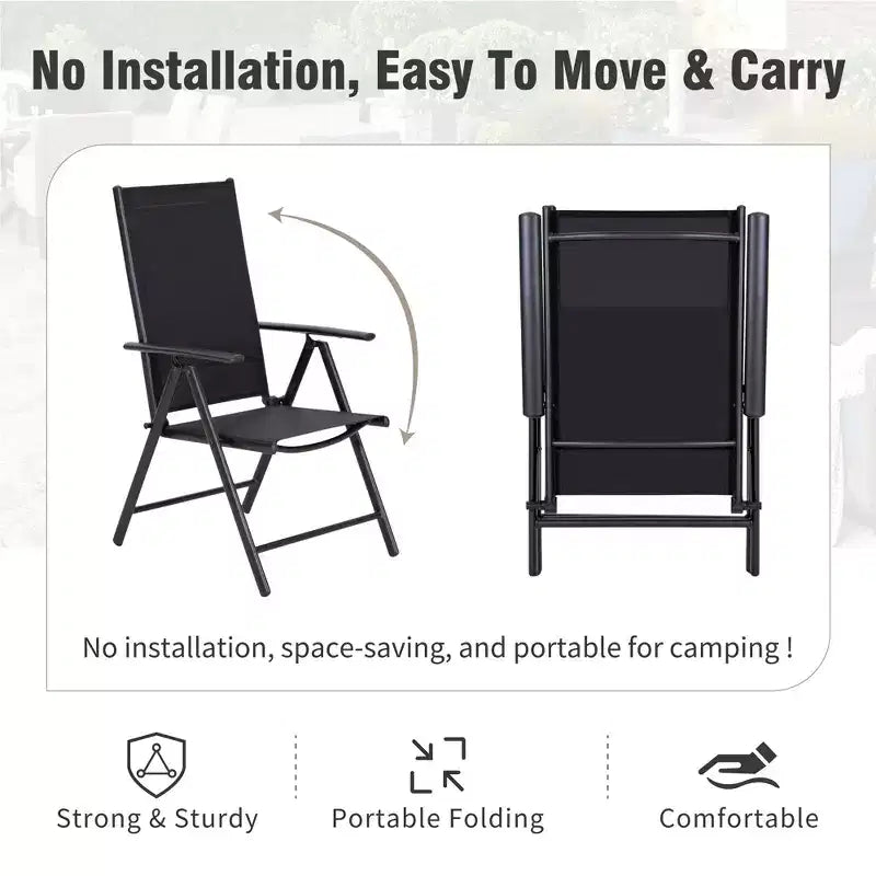 Captiva Designs 9pc Spacious Slat-top Square Metal Table with Umbrella Hole & Reclining Foldable Sling Chairs