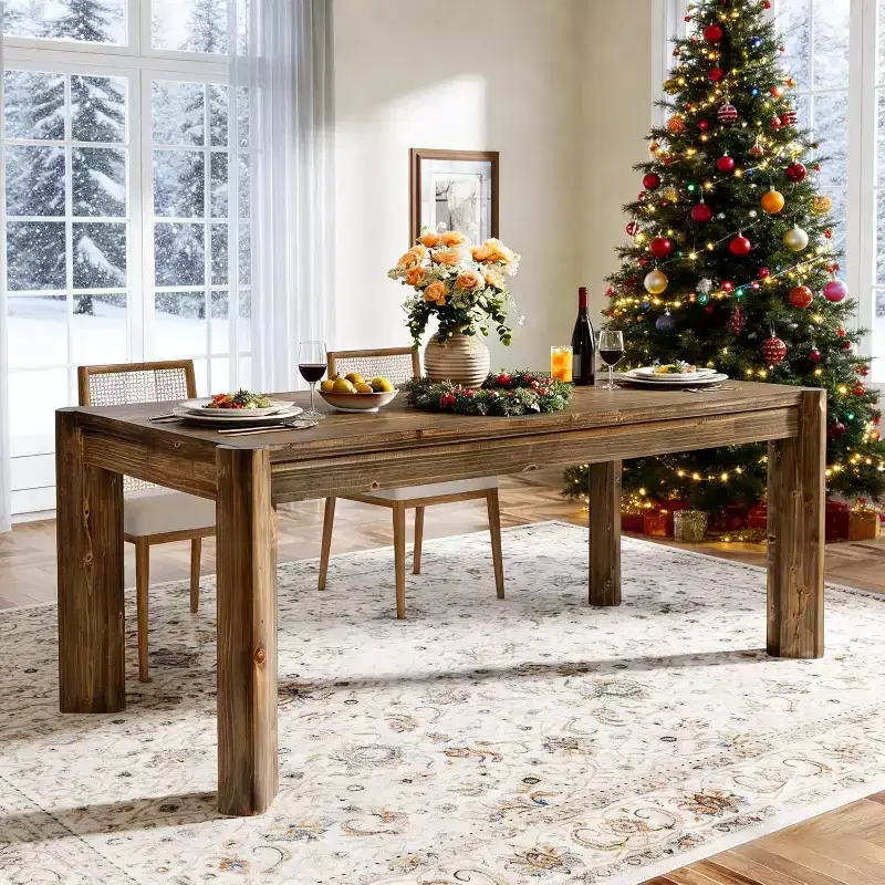 Lantine 63 Solid Wood Dining Table for 6 People, Farmhouse Kitchen Table with Heavy Duty Legs for Dining Room, Easy Assembly