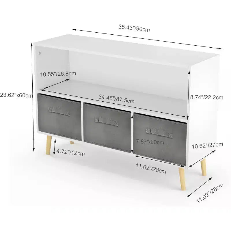 Kids Bookshelf, 4-Cubby Toy Storage Organizer with Collapsible Fabric Drawers, Book Display for Playroom, Nursery, Kids Room