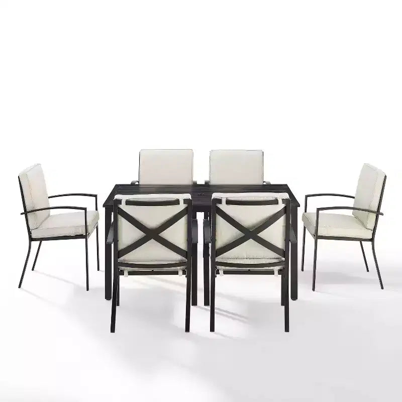 Kaplan 7pc Outdoor Dining Set with 6 Arm Chairs & Dining Table Oatmeal/Oil Rubbed Bronze - Crosley