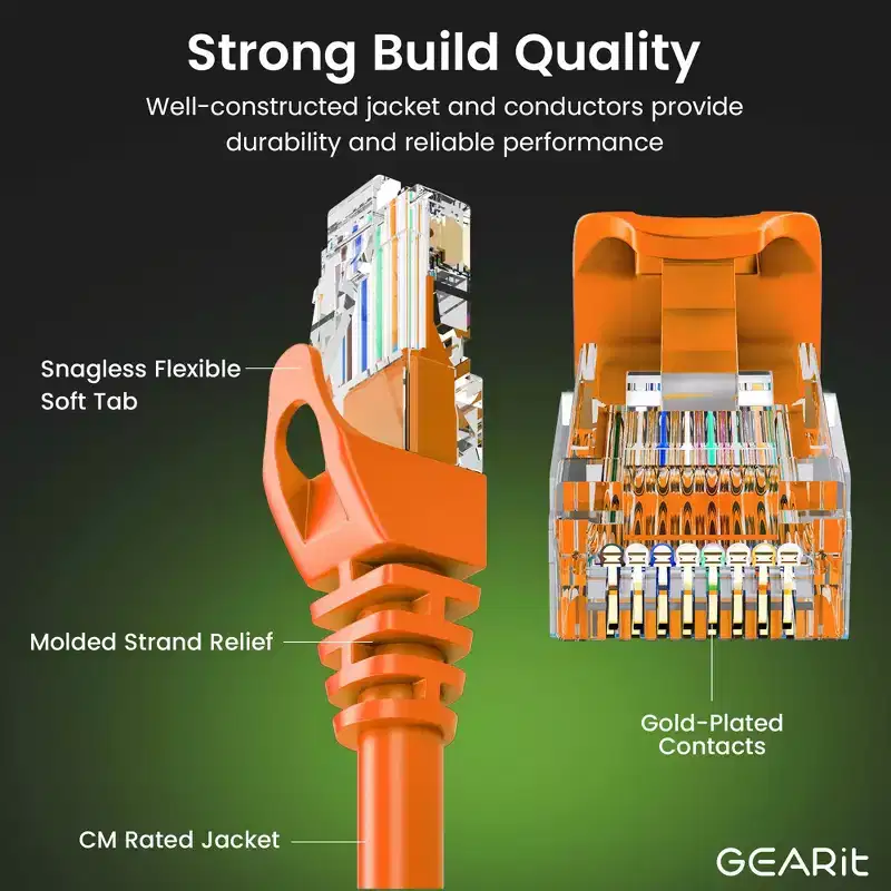 GEARit Flexible Soft Boot Cat6 Ethernet Patch Cable, Orange - 0.5ft