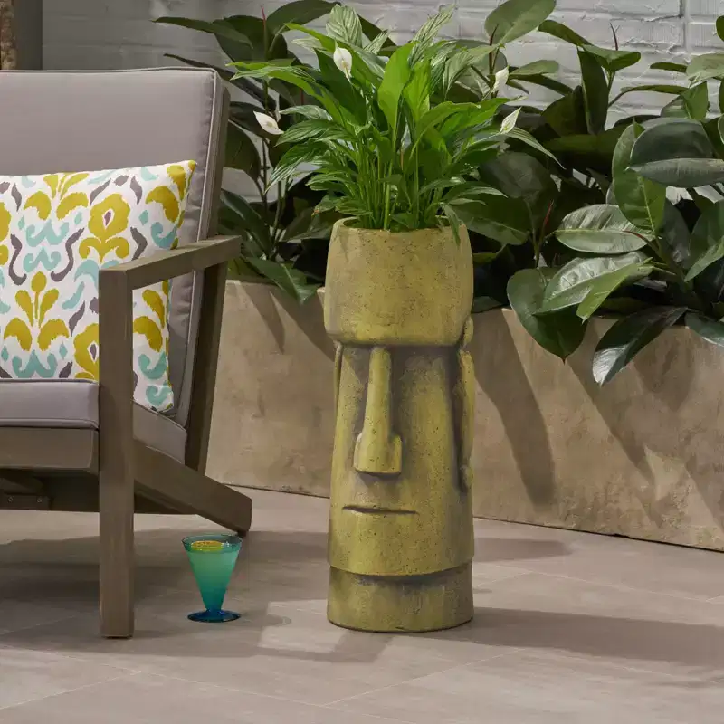 NAYSAYE Planter, 24 Tall Cast Stone Garedn Planter, Modern Design for Indoor and Outdoor Spaces, Green, 8.75*8.75*24