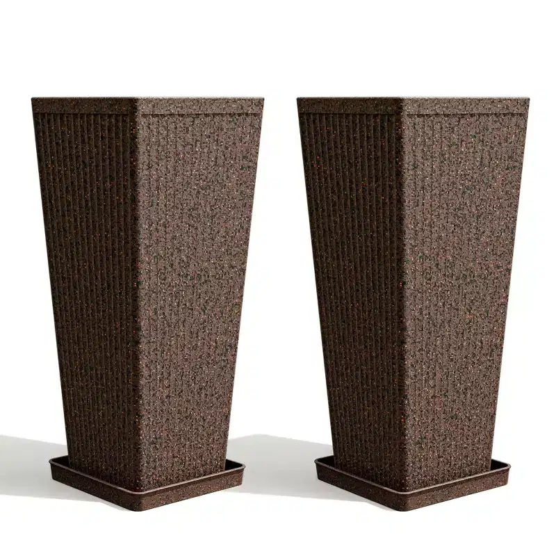 NAYSAYE Tapered Tall Planters for Outdoor Plants 2 Pack-23.6 Inch Heavy-Duty Classic Square Indoor Flower Pots with Drainage Holes/Partition/Tray