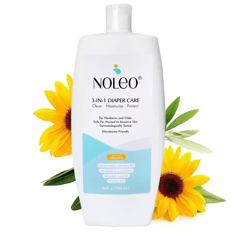 NOLEO 3-in-1 Diaper Care - Organic Baby Cream, Cleanser & Moisturize Baby Lotion, 8 oz