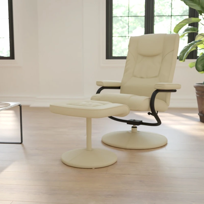 Contemporary Multi-Position Recliner and Ottoman with Wrapped Base
