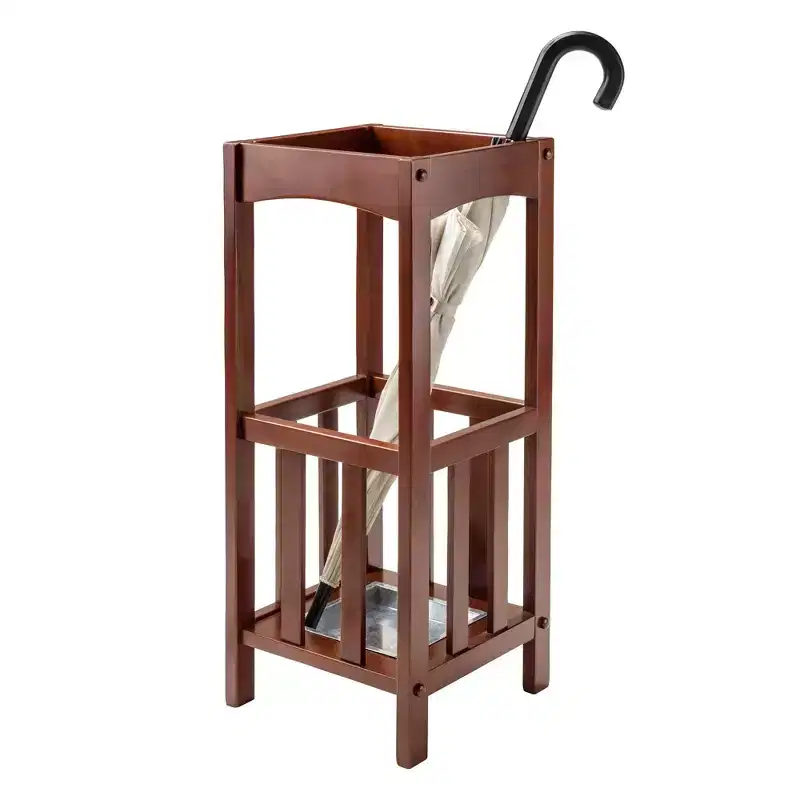 Winsome Rex Umbrella Stand with Metal Tray Walnut/Metal: Entryway Organizer, Wood Composite Construction