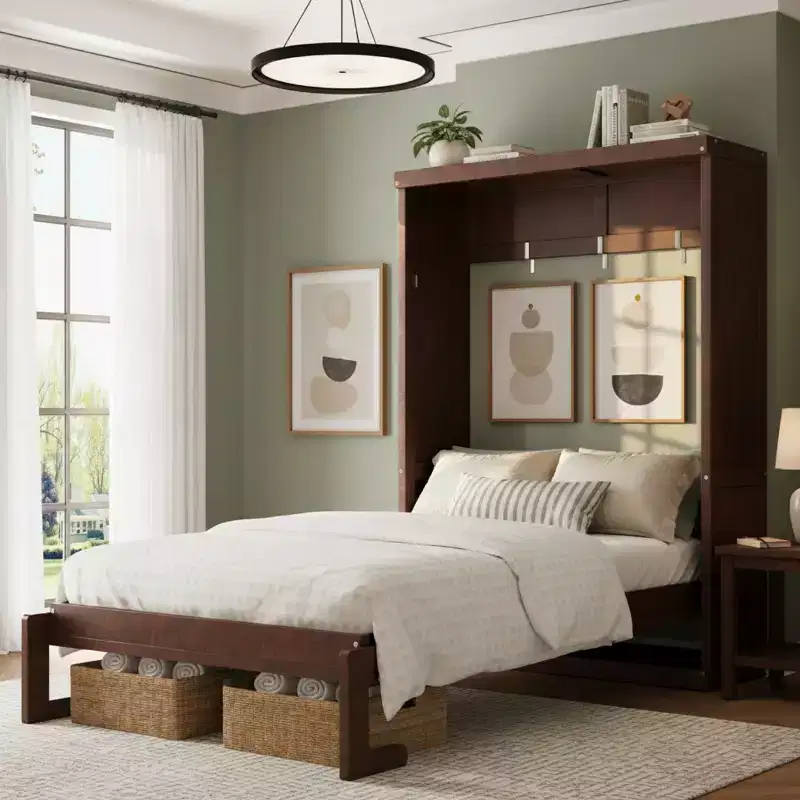 Murphy Bed with Foldable Cabinet, Twin & Full, Space-Saving Wall Bed