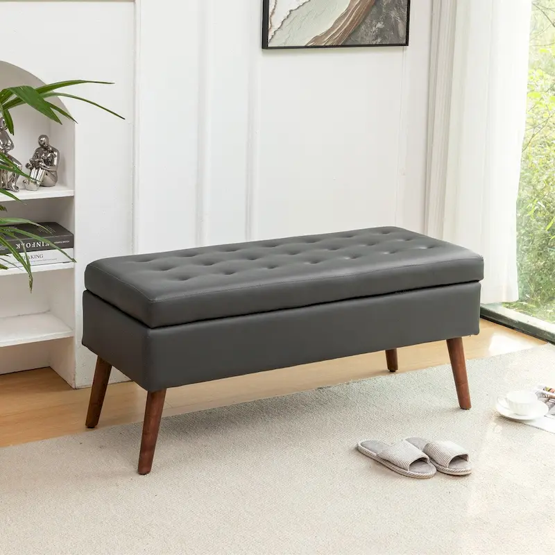 Faux Leather Bed Bench with Storage