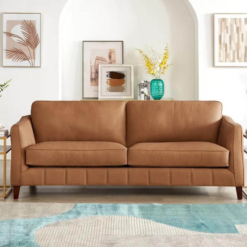 Top-Grain Leather Sofa with Feather, Memory Foam and Pocketed Coils