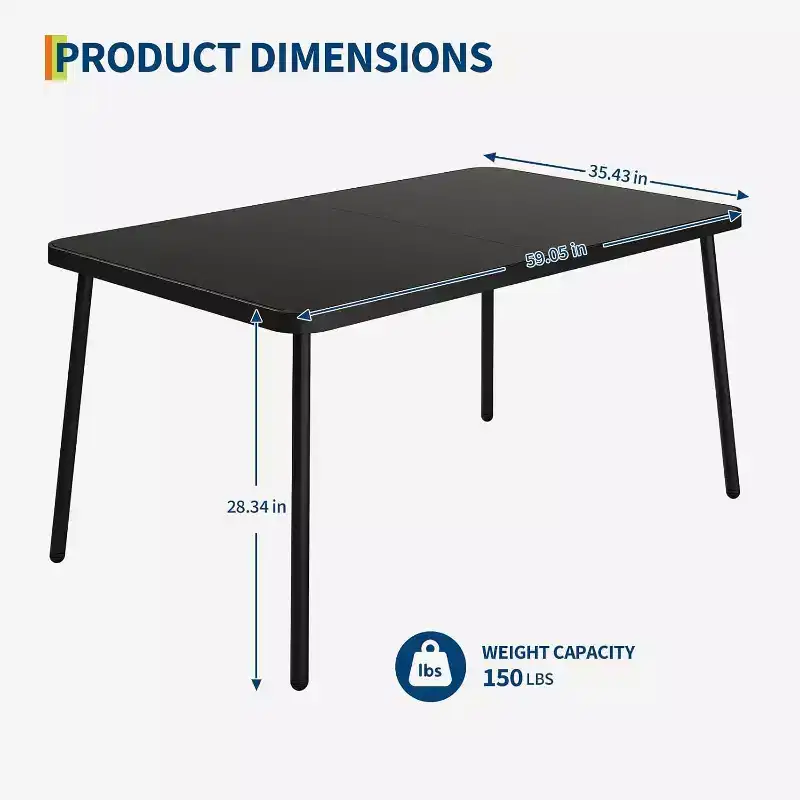 7-Piece Outdoor Dining Set for 6, 59 Tempered Glass Table with Metal Frame & 6 Rattan Chairs, Patio Set for Garden, Backyard, Poolside