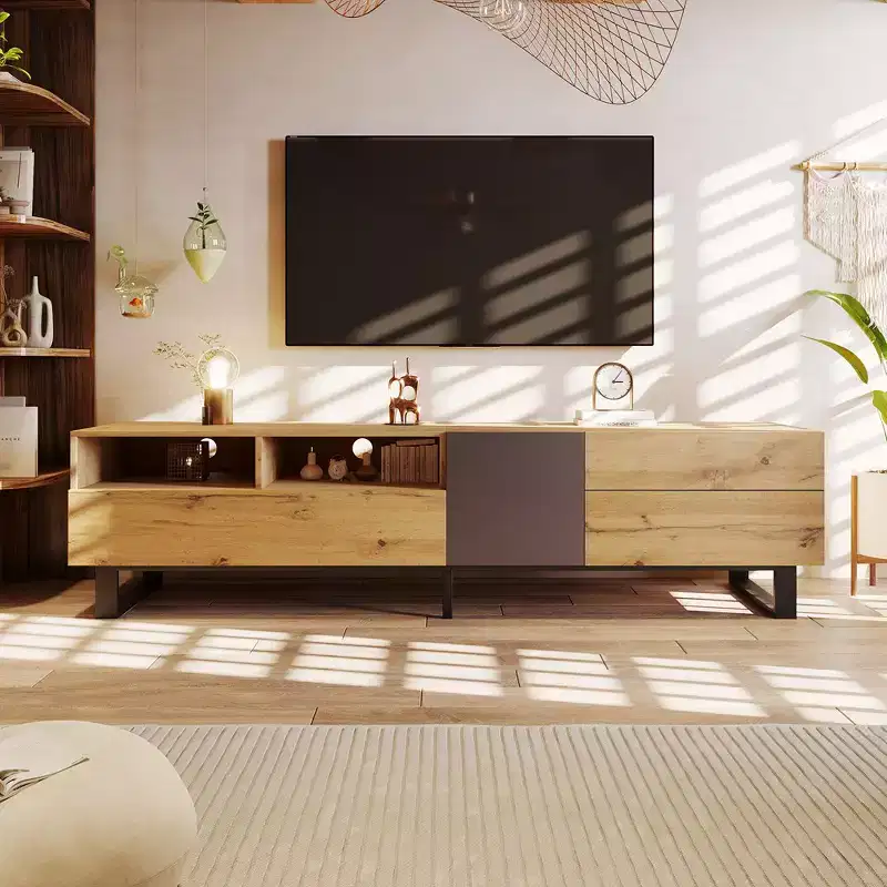 TV Stand For 80 Inch TV, Media Console Table With Storage Drawers Doors, Large Highboy Entertainment Center With Storage Cabinet For Theatre