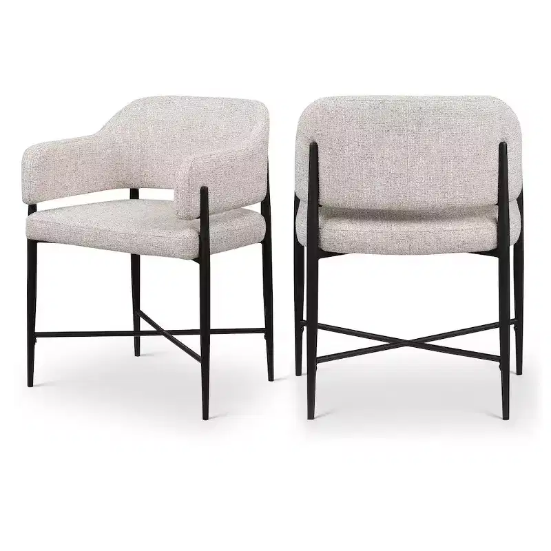 Beige Upholstered Dining Chair with Arms, Set of 2