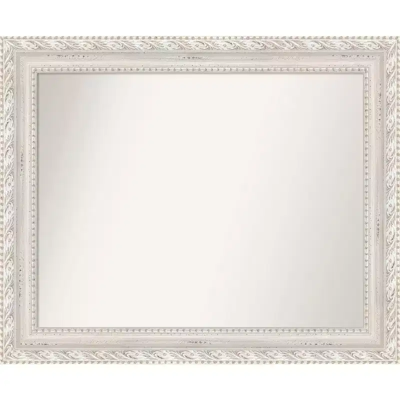 34"x28" Non-Beveled Opera Wood Bathroom Wall Mirror Off-White - Amanti Art: Modern Style, Rectangle, Wall Mounted, Wood Frame