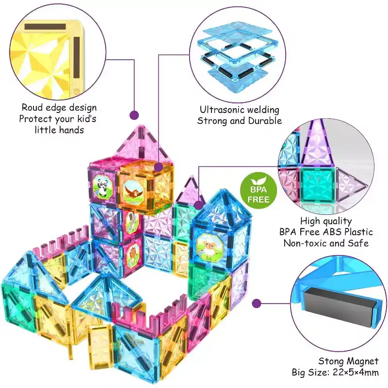 Jasonwell 110PCS Magnetic Tiles Building Set - 3D STEM Toys for Kids Age 3-9, Educational Gift for Toddlers & Preschoolers